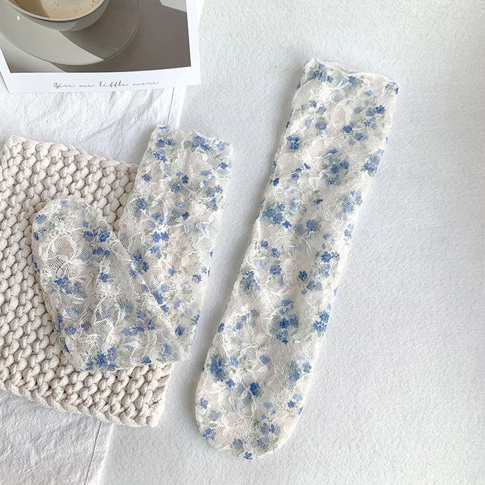 Floral Embroidery Lace Mesh Women Socks
