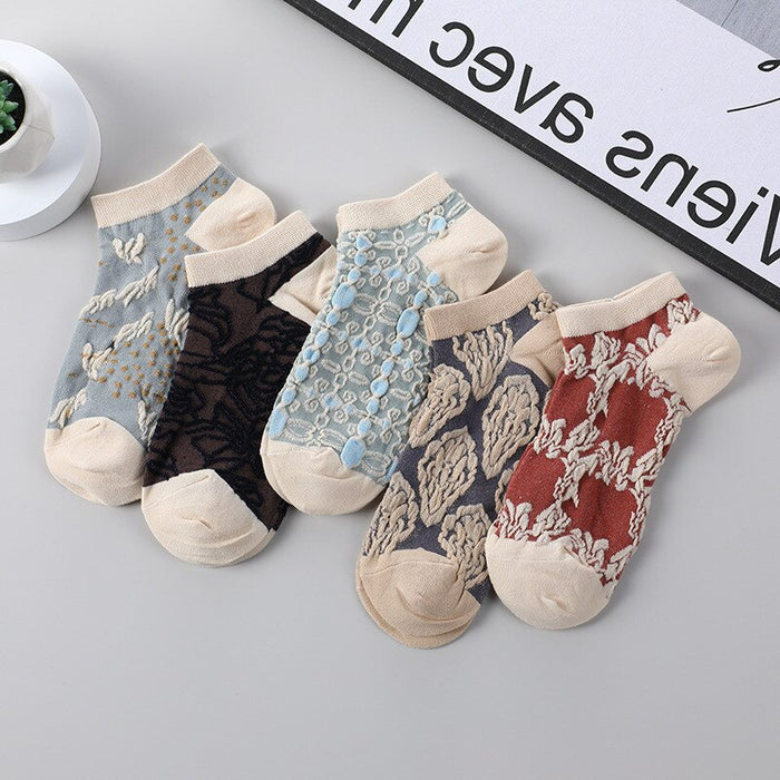 Ethnic Style 5 Pairs Vintage Floral Socks Set For Women