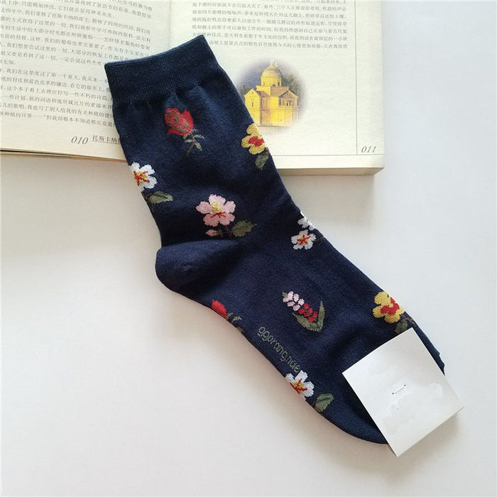 Floral Patterned Long Printed Socks