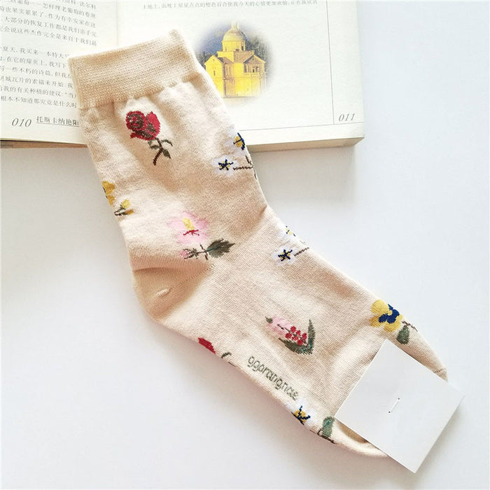 Floral Patterned Long Printed Socks