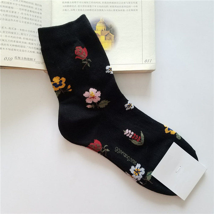 Floral Patterned Long Printed Socks