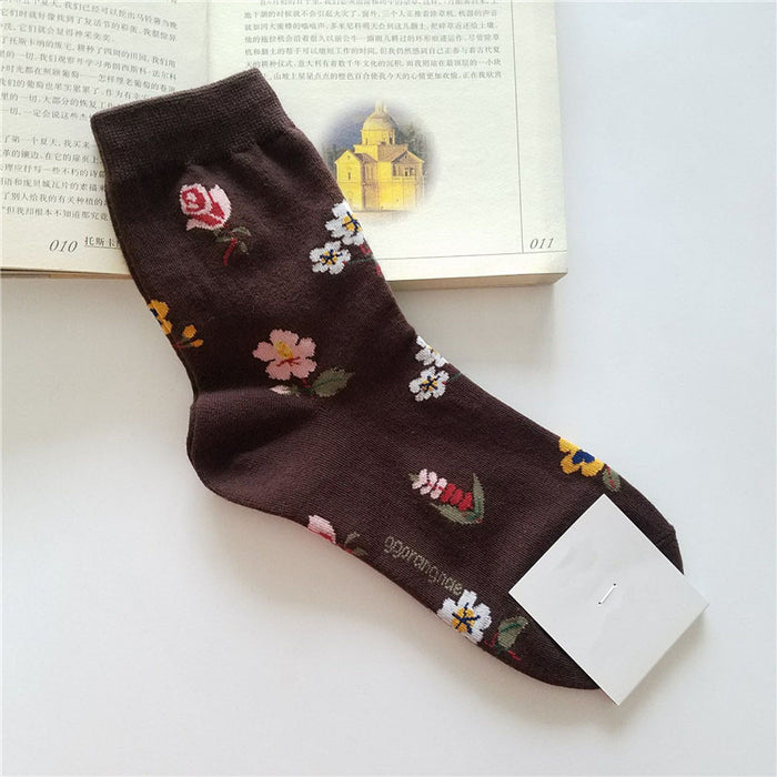Floral Patterned Long Printed Socks