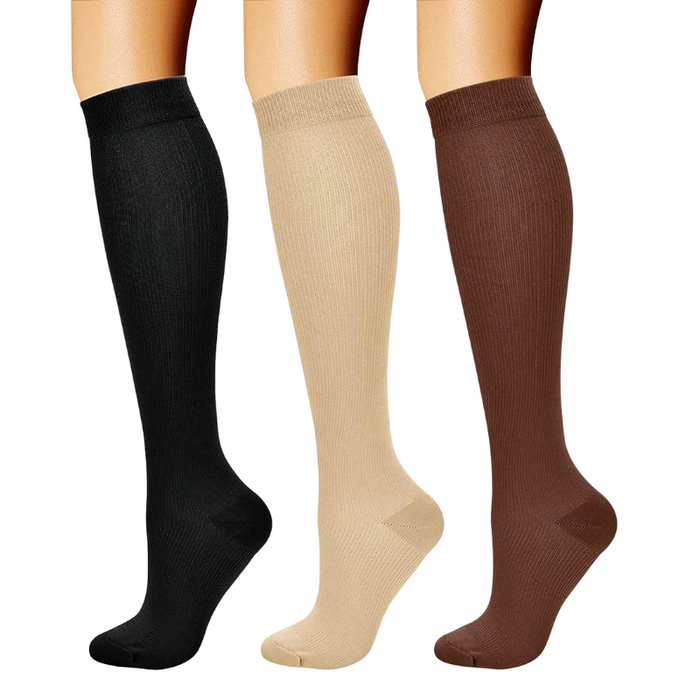 Pack Of 3 Solid Design Athletic High Compression Socks