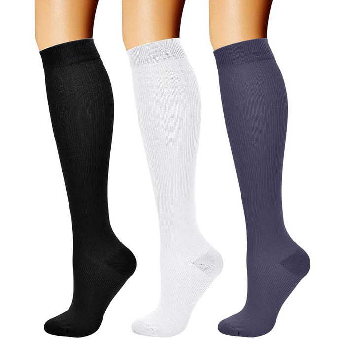 Pack Of 3 Solid Design Athletic High Compression Socks