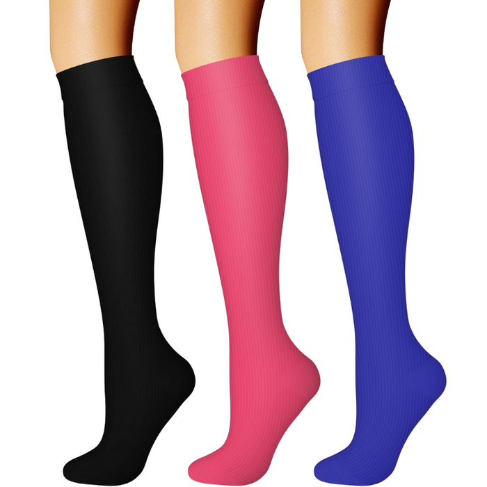 Pack Of 3 Solid Design Athletic High Compression Socks