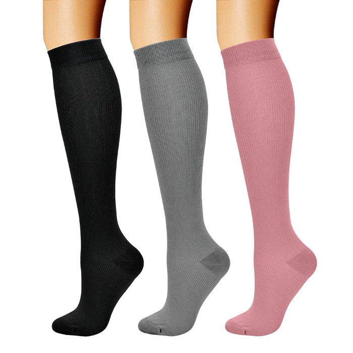 Pack Of 3 Solid Design Athletic High Compression Socks