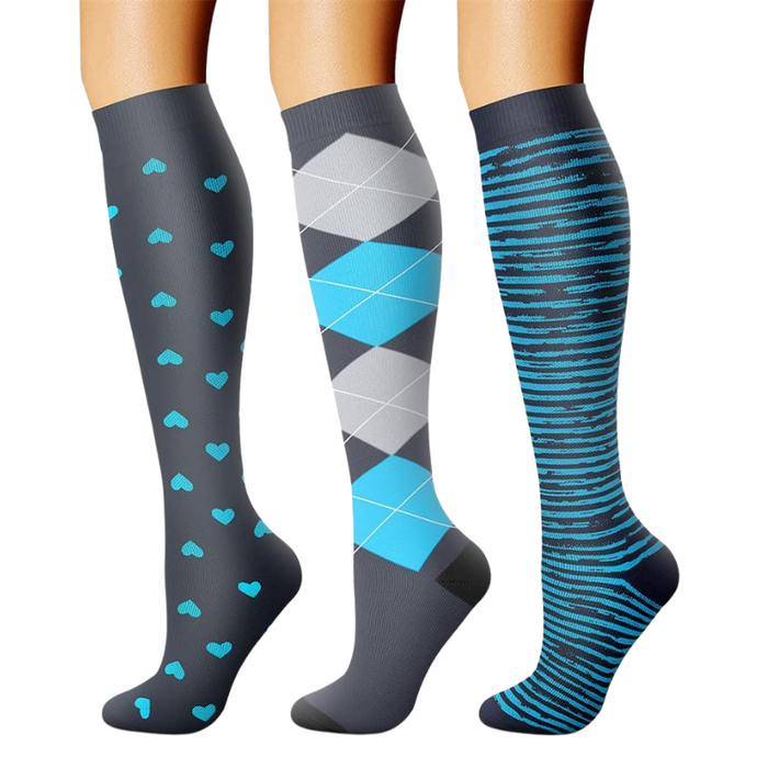 Pack Of 3 Solid Design Athletic High Compression Socks