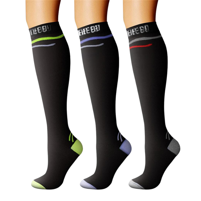 Pack Of 3 Solid Design Athletic High Compression Socks