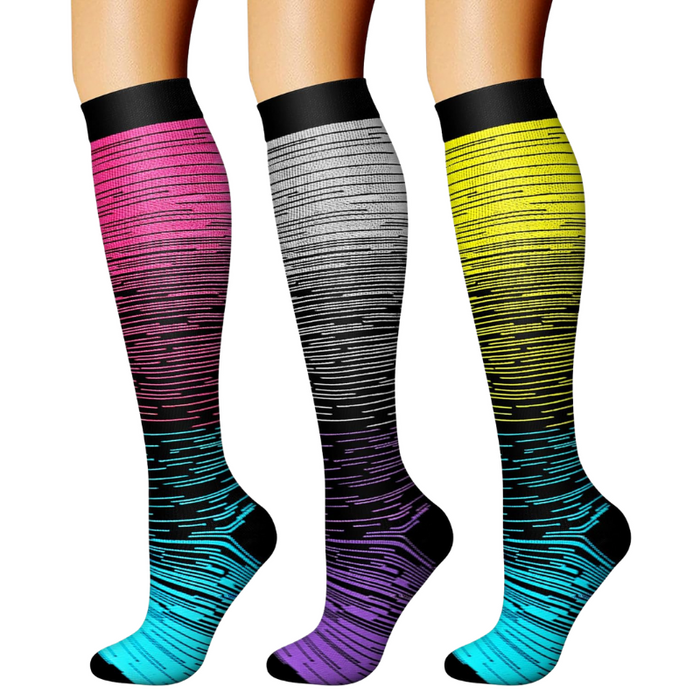 Pack Of 3 Solid Design Athletic High Compression Socks