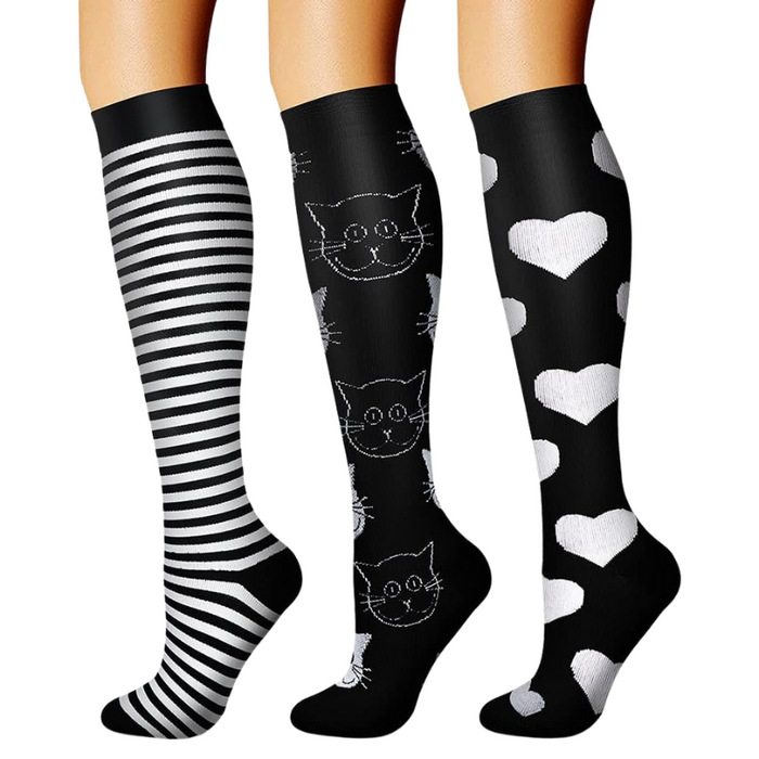 Pack Of 3 Solid Design Athletic High Compression Socks