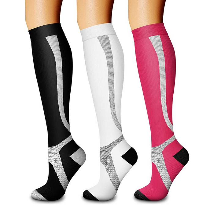 Pack Of 3 Solid Design Athletic High Compression Socks