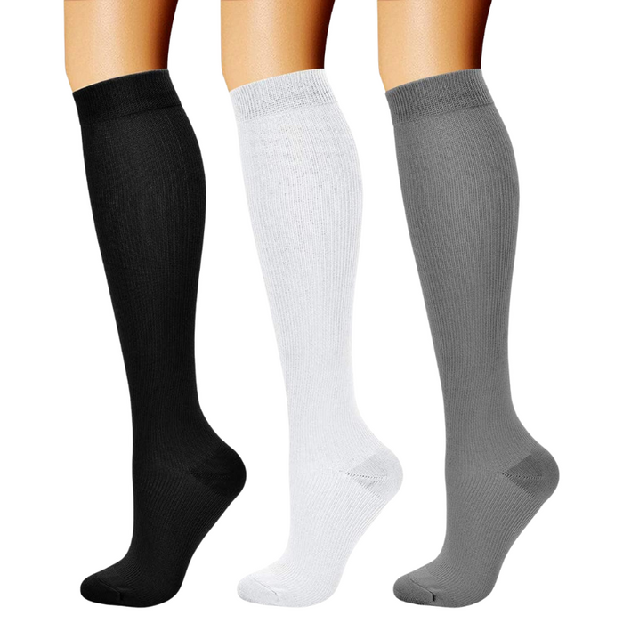 Pack Of 3 Solid Design Athletic High Compression Socks