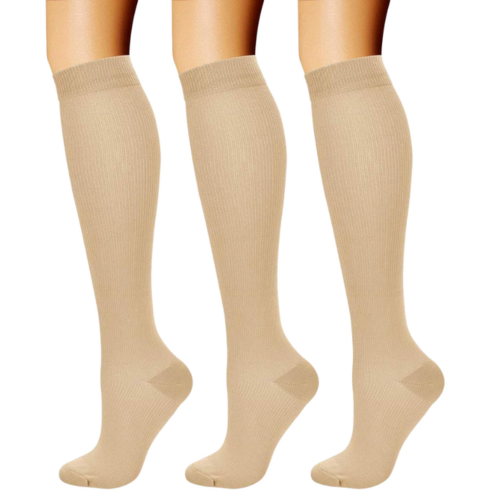 Pack Of 3 Solid Pattern Athletic High Compression Socks