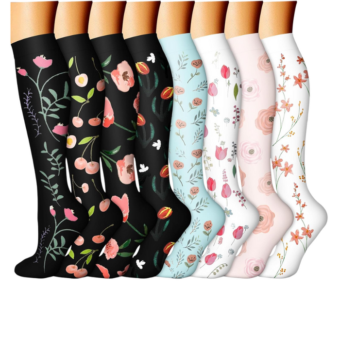 Pack Of 8 Printed Pattern Compression Socks