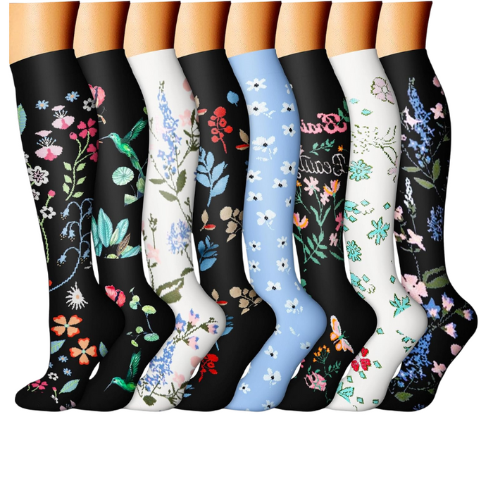 Pack Of 8 Printed Pattern Compression Socks