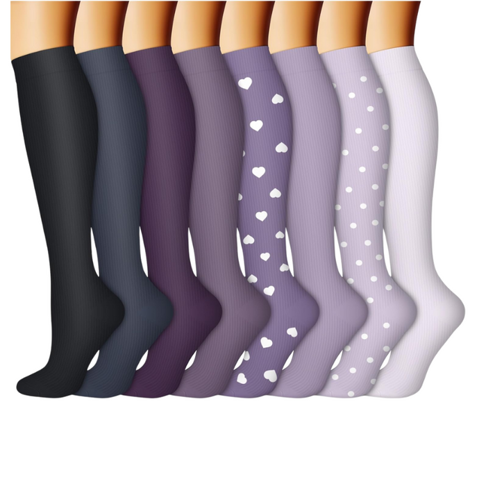 Pack Of 8 Printed Pattern Compression Socks