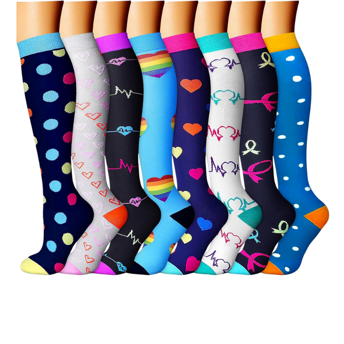 Pack Of 8 Printed Pattern Compression Socks