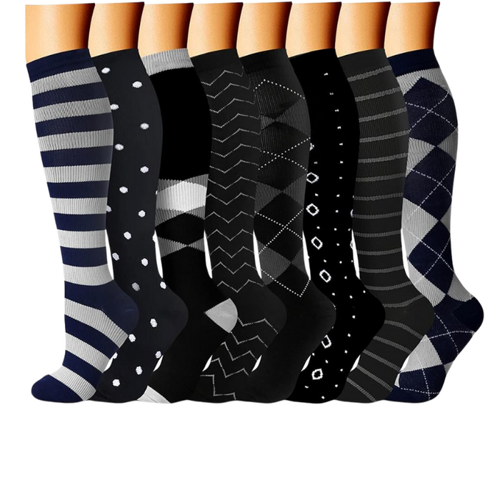 Pack Of 8 Printed Pattern Compression Socks