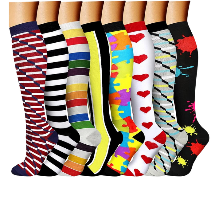 Pack Of 8 Printed Pattern Compression Socks