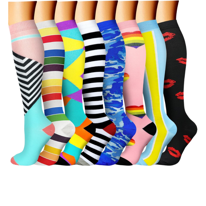 Pack Of 8 Printed Pattern Compression Socks