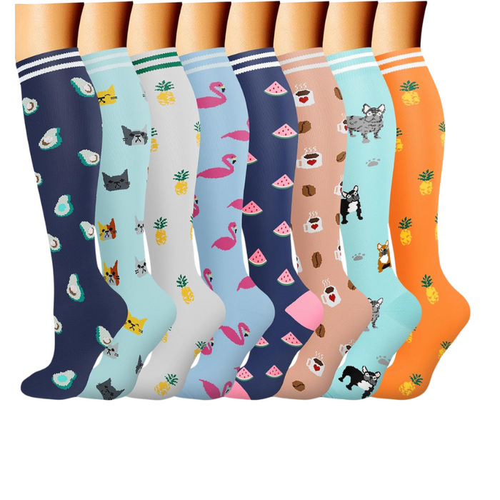 Pack Of 8 Printed Pattern Compression Socks