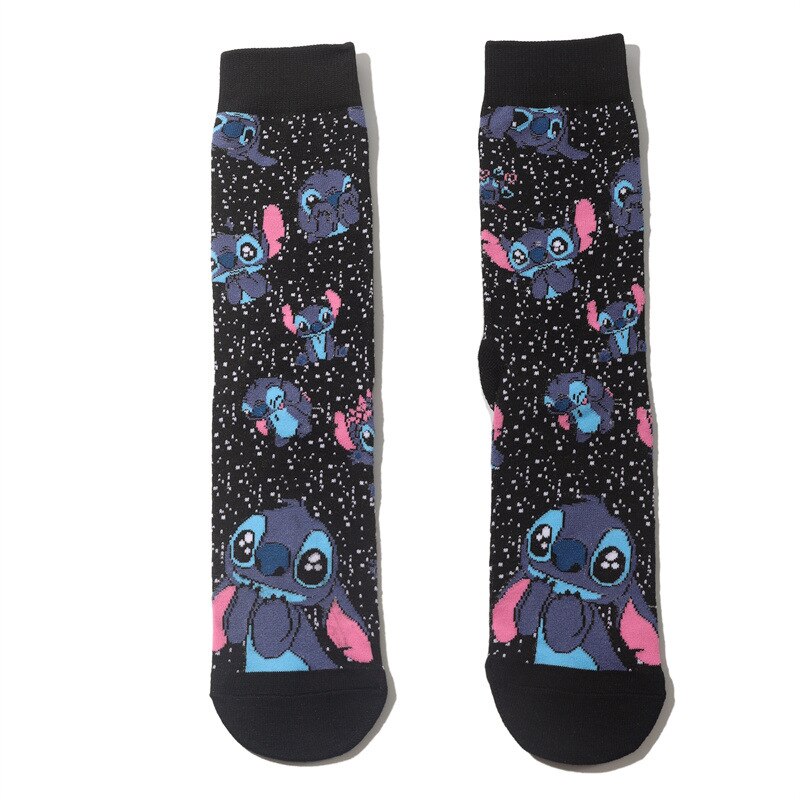 Black Stitch Cartoon Print Men Casual Socks