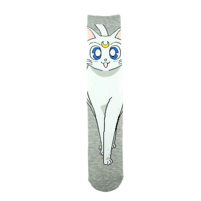 Grey Cat Print Men Casual Socks