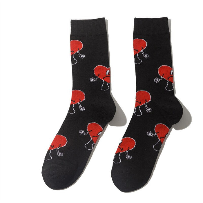 Black Red Printed Men Casual Socks