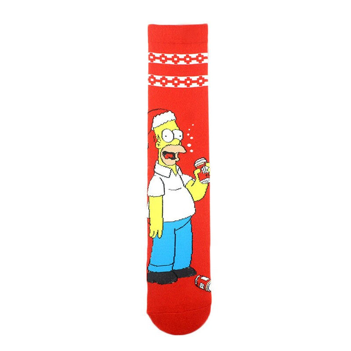 Red Simpson Print Men Casual Socks