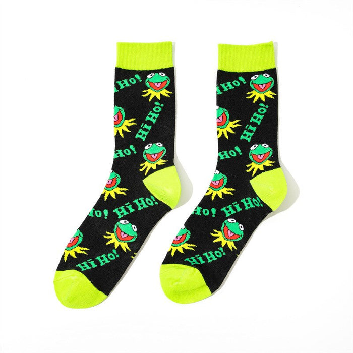 Green Kermit Print Men Casual Socks
