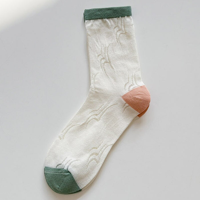 Women Green Straps Mid-Tube Casual Socks