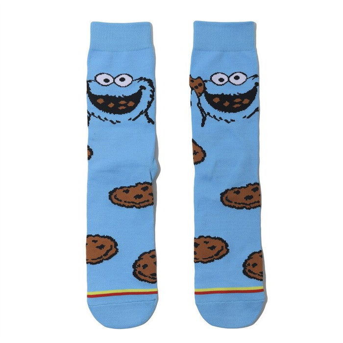 Blue Happy Cartoon Men Casual Socks