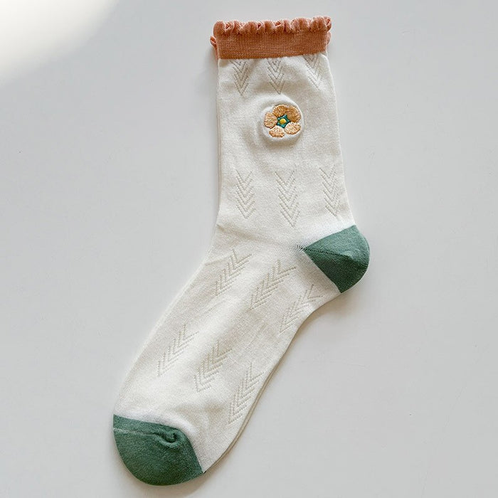 Women Lace Flower Print Casual Socks