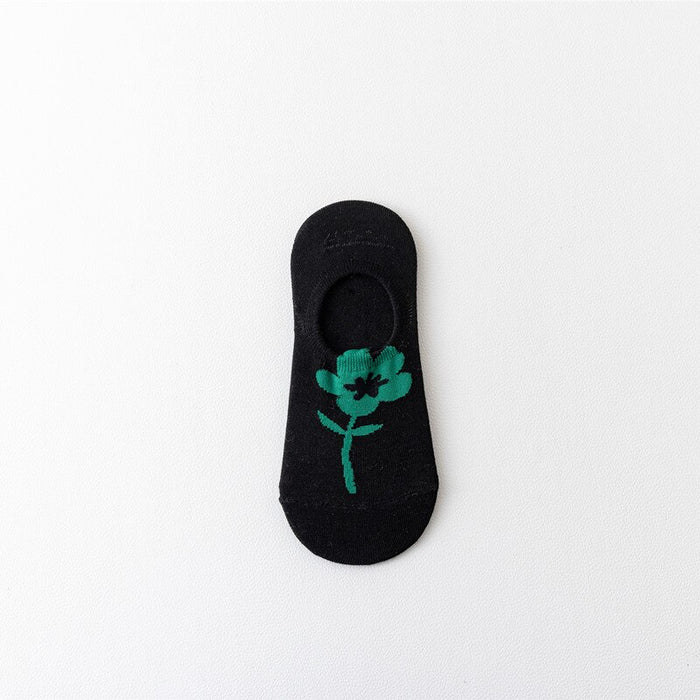Short Ankle Flower Patterned Cotton Socks