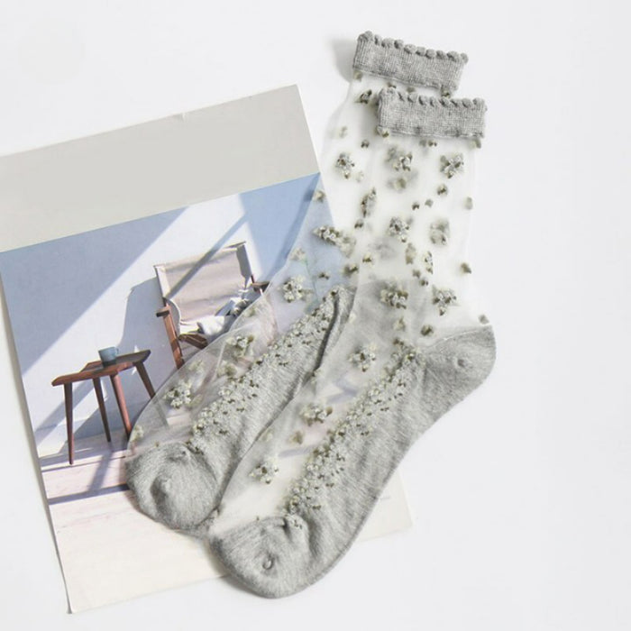 Transparent Flower Printed Socks