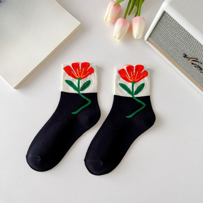 Flower Printed Casual Socks