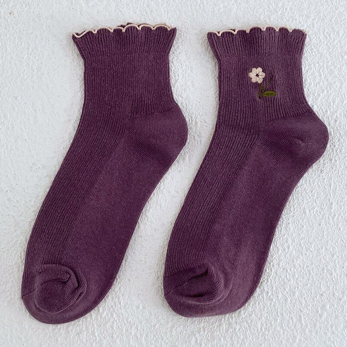 Long Flower Printed Cotton Socks
