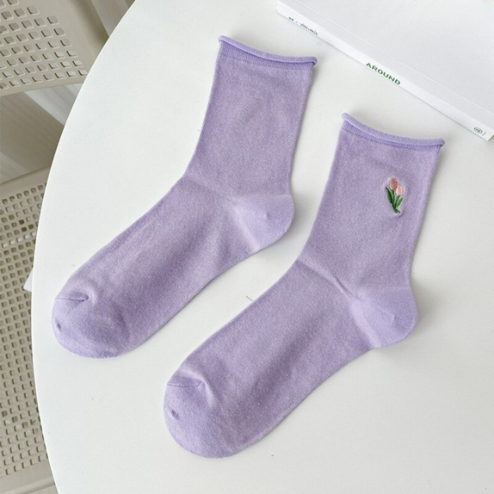 Long Flower Printed Cotton Socks