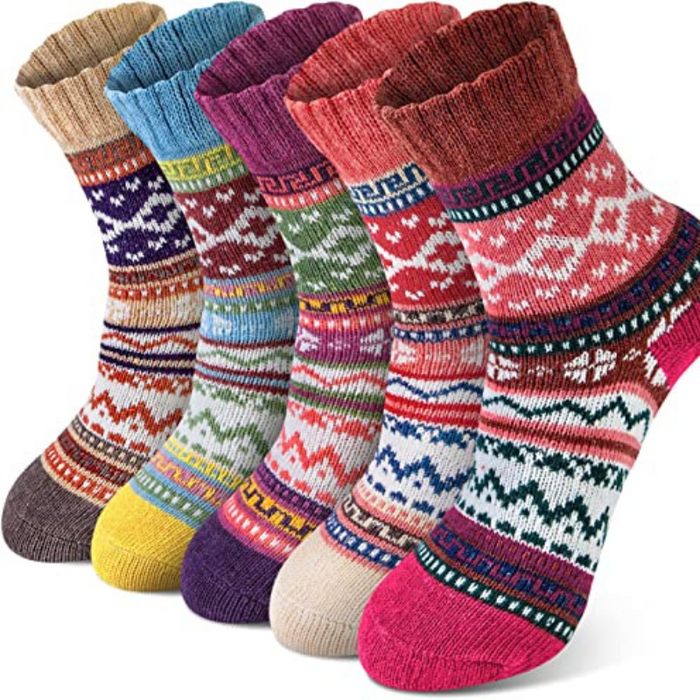Thick Knit 5 Pair Wool Patterned Socks For Women