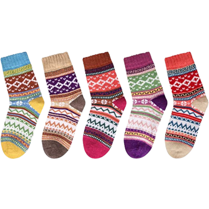 Thick Knit 5 Pair Wool Patterned Socks For Women