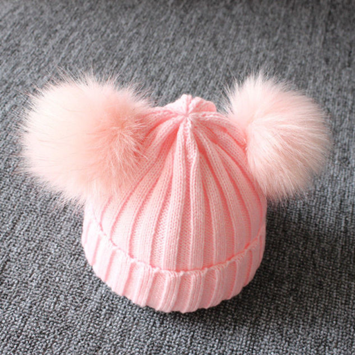 Baby Winter Warm Knit Hat Furry Balls Pompom Beanie Cap