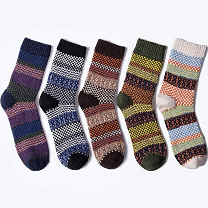 Vintage Patterned 5-Pair Wool Socks For Women