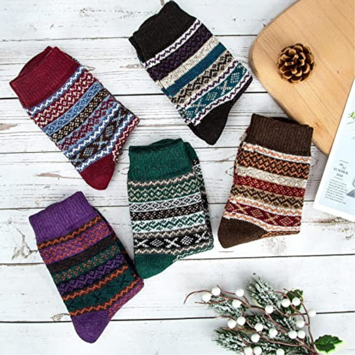 5 Pair Wool Pattern Socks For Women