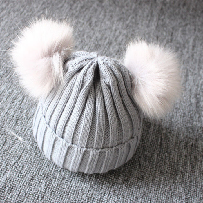 Baby Winter Warm Knit Hat Furry Balls Pompom Beanie Cap