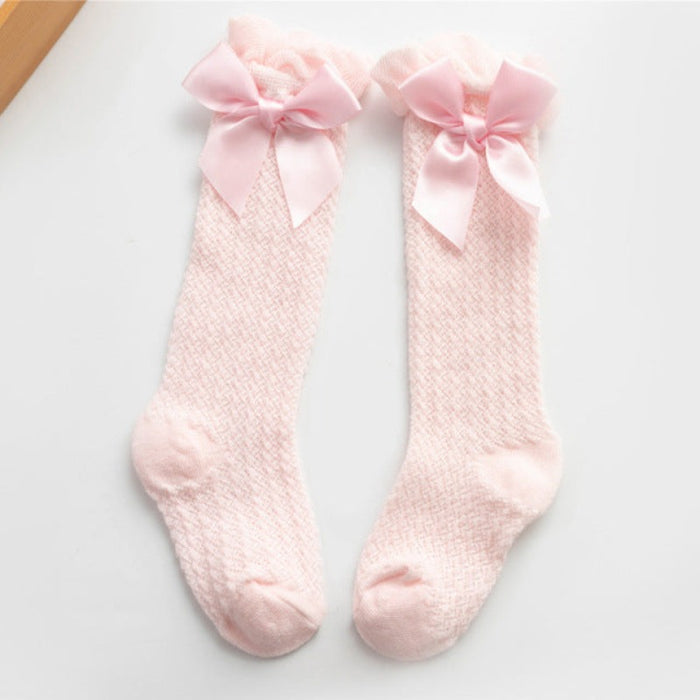 Children Girls Royal Style Bow Knee High Fishnet Socks