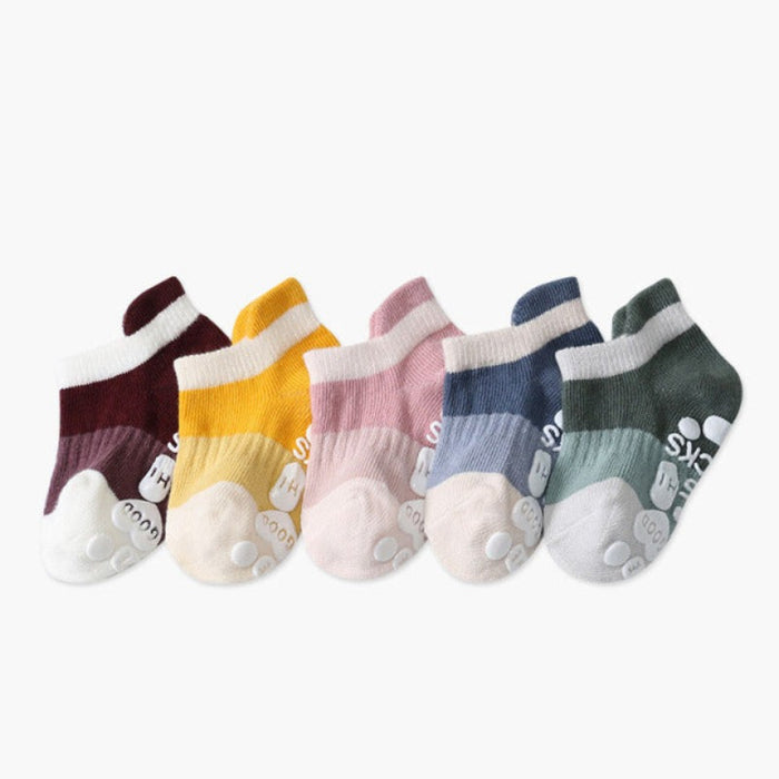 5 Pairs Non Skid Ankle Baby Socks With Rubber Grips