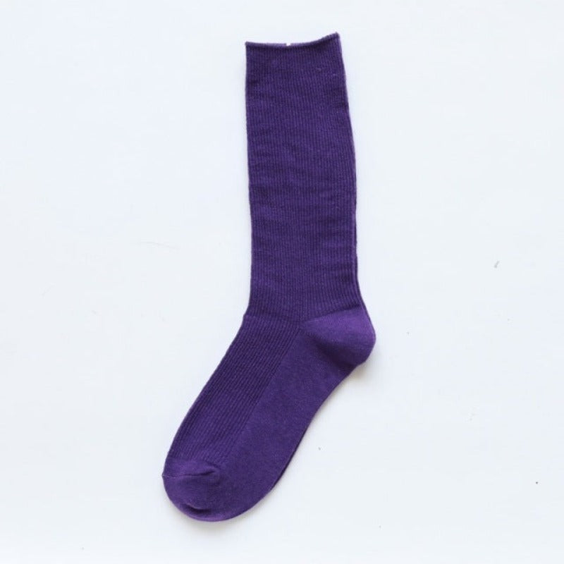 Loose Solid Cotton Long Socks for Women